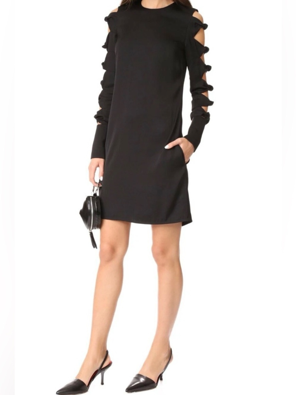 Victoria Beckham Silk Blend Cutout Bow Sleeve Shift Dress Size 4